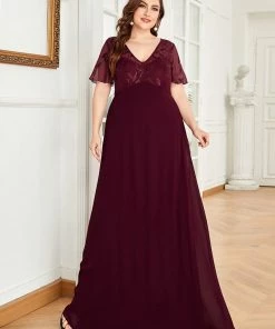Ever-Pretty US SHOP BY OCCASION Plus Size V Neck Long Empire Formal Dresses With Sleeves