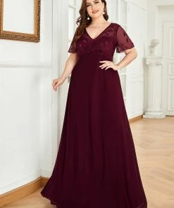 Ever-Pretty US SHOP BY OCCASION Plus Size V Neck Long Empire Formal Dresses With Sleeves