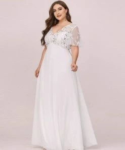 Ever-Pretty US Plus Size Floral Sequin Print Evening Party Dresses With Cap Sleeve SHOP BY OCCASION