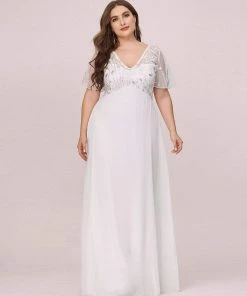 Ever-Pretty US Plus Size Floral Sequin Print Evening Party Dresses With Cap Sleeve SHOP BY OCCASION