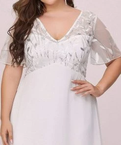 Ever-Pretty US SHOP BY OCCASION Plus Size V Neck Long Empire Formal Dresses With Sleeves