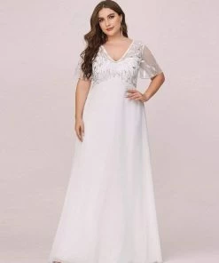 Ever-Pretty US Plus Size Floral Sequin Print Evening Party Dresses With Cap Sleeve SHOP BY OCCASION