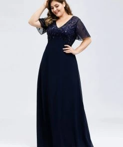 Ever-Pretty US Plus Size Floral Sequin Print Evening Party Dresses With Cap Sleeve SHOP BY OCCASION