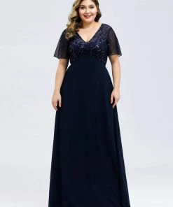 Ever-Pretty US SHOP BY OCCASION Plus Size V Neck Long Empire Formal Dresses With Sleeves