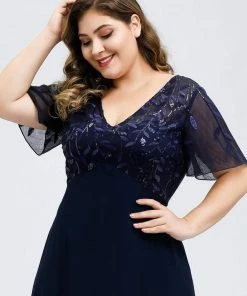 Ever-Pretty US SHOP BY OCCASION Plus Size V Neck Long Empire Formal Dresses With Sleeves