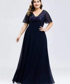 Ever-Pretty US Custom Size Sequin Chiffon Evening Dresses With Sleeves Summer Dresses 2022