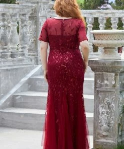 Ever-Pretty US Floral Sequin Maxi Fishtail Tulle Prom Dress With Half Sleeve SHOP BY OCCASION