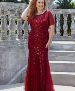 Ever-Pretty US Floral Sequin Print Plus Size Mermaid Tulle Evening Dress Evening Dresses & Gowns