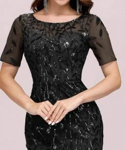 Ever-Pretty US Floral Sequin Maxi Fishtail Tulle Prom Dress With Half Sleeve SHOP BY OCCASION