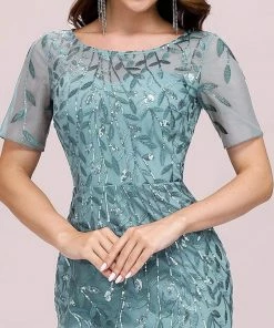 Ever-Pretty US Floral Sequin Maxi Fishtail Tulle Prom Dress With Half Sleeve SHOP BY OCCASION