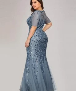 Ever-Pretty US Floral Sequin Print Plus Size Mermaid Tulle Evening Dress Evening Dresses & Gowns