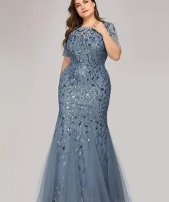 Ever-Pretty US Floral Sequin Maxi Fishtail Tulle Prom Dress With Half Sleeve SHOP BY OCCASION