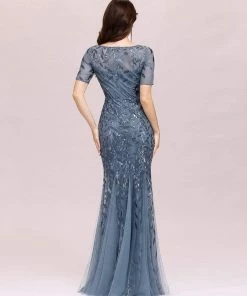 Ever-Pretty US Floral Sequin Maxi Fishtail Tulle Prom Dress With Half Sleeve SHOP BY OCCASION