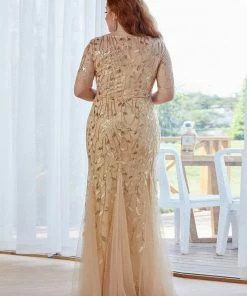 Ever-Pretty US Floral Sequin Maxi Fishtail Tulle Prom Dress With Half Sleeve SHOP BY OCCASION