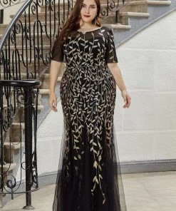 Ever-Pretty US Floral Sequin Print Plus Size Mermaid Tulle Evening Dress Evening Dresses & Gowns