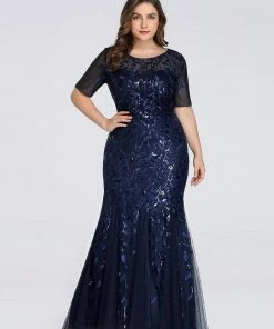 Ever-Pretty US Floral Sequin Maxi Fishtail Tulle Prom Dress With Half Sleeve SHOP BY OCCASION