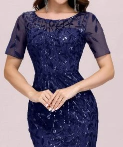 Ever-Pretty US Floral Sequin Maxi Fishtail Tulle Prom Dress With Half Sleeve SHOP BY OCCASION