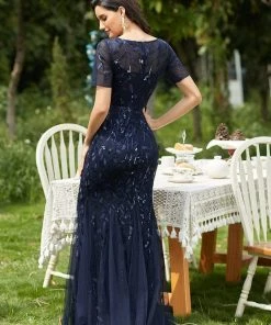 Ever-Pretty US Floral Sequin Maxi Fishtail Tulle Prom Dress With Half Sleeve SHOP BY OCCASION
