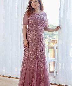 Ever-Pretty US Floral Sequin Print Plus Size Mermaid Tulle Evening Dress Evening Dresses & Gowns