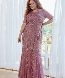 Ever-Pretty US Floral Sequin Print Plus Size Mermaid Tulle Evening Dress Evening Dresses & Gowns