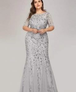 Ever-Pretty US Floral Sequin Print Plus Size Mermaid Tulle Evening Dress Evening Dresses & Gowns