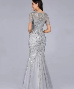Ever-Pretty US Floral Sequin Maxi Fishtail Tulle Prom Dress With Half Sleeve SHOP BY OCCASION