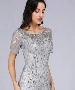 Ever-Pretty US Floral Sequin Maxi Fishtail Tulle Prom Dress With Half Sleeve SHOP BY OCCASION