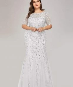 Ever-Pretty US Floral Sequin Outdoor Wedding Dress With Short Sleeves Summer Dresses 2022