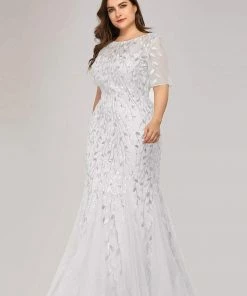 Ever-Pretty US Floral Sequin Outdoor Wedding Dress With Short Sleeves Summer Dresses 2022