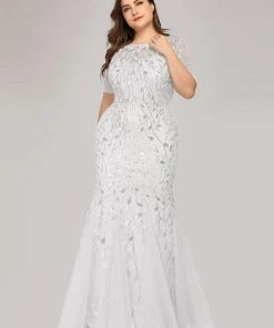 Ever-Pretty US Floral Sequin Print Plus Size Mermaid Tulle Evening Dress Evening Dresses & Gowns