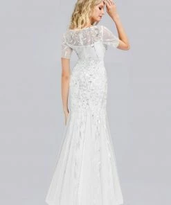 Ever-Pretty US Floral Sequin Outdoor Wedding Dress With Short Sleeves Summer Dresses 2022