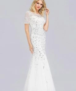 Ever-Pretty US Floral Sequin Outdoor Wedding Dress With Short Sleeves Summer Dresses 2022