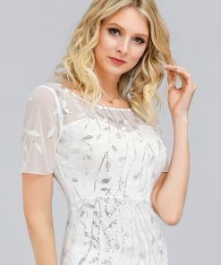 Ever-Pretty US Floral Sequin Outdoor Wedding Dress With Short Sleeves Summer Dresses 2022
