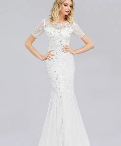 Ever-Pretty US Floral Sequin Outdoor Wedding Dress With Short Sleeves Summer Dresses 2022