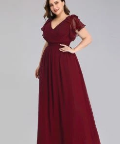Ever-Pretty US Custom Size Elegant Pleated Ruffles Sleeves Chiffon Evening Dress Summer Dresses 2022