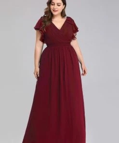 Ever-Pretty US Custom Size Elegant Pleated Ruffles Sleeves Chiffon Evening Dress Summer Dresses 2022