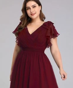 Ever-Pretty US Custom Size Elegant Pleated Ruffles Sleeves Chiffon Evening Dress Summer Dresses 2022