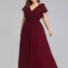 Ever-Pretty US Custom Size Elegant Pleated Ruffles Sleeves Chiffon Evening Dress Summer Dresses 2022