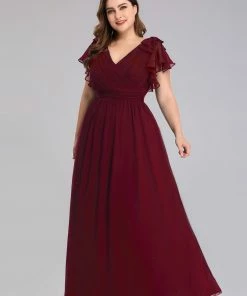 Ever-Pretty US Custom Size Elegant Pleated Ruffles Sleeves Chiffon Evening Dress Summer Dresses 2022