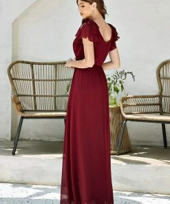 Ever-Pretty US SHOP BY OCCASION Elegant Pleated Bodice Ruffles Sleeves Chiffon Evening Dress