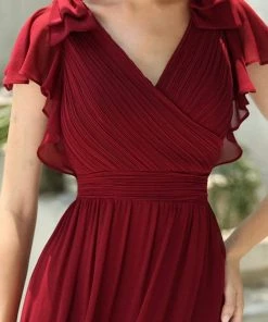 Ever-Pretty US SHOP BY OCCASION Elegant Pleated Bodice Ruffles Sleeves Chiffon Evening Dress