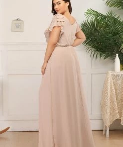 Ever-Pretty US Custom Size Elegant Pleated Ruffles Sleeves Chiffon Evening Dress Summer Dresses 2022
