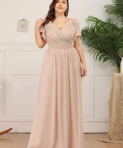 Ever-Pretty US Custom Size Elegant Pleated Ruffles Sleeves Chiffon Evening Dress Summer Dresses 2022