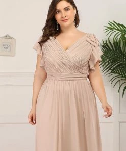 Ever-Pretty US Custom Size Elegant Pleated Ruffles Sleeves Chiffon Evening Dress Summer Dresses 2022