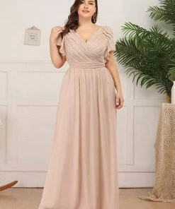 Ever-Pretty US Plus Size Ruched Bodice Formal Evening Dresses With Ruffles Sleeves