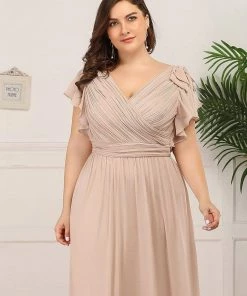Ever-Pretty US Plus Size Ruched Bodice Formal Evening Dresses With Ruffles Sleeves