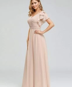 Ever-Pretty US SHOP BY OCCASION Elegant Pleated Bodice Ruffles Sleeves Chiffon Evening Dress