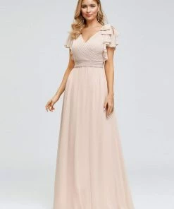 Ever-Pretty US SHOP BY OCCASION Elegant Pleated Bodice Ruffles Sleeves Chiffon Evening Dress