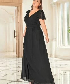 Ever-Pretty US Custom Size Elegant Pleated Ruffles Sleeves Chiffon Evening Dress Summer Dresses 2022