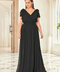Ever-Pretty US Custom Size Elegant Pleated Ruffles Sleeves Chiffon Evening Dress Summer Dresses 2022